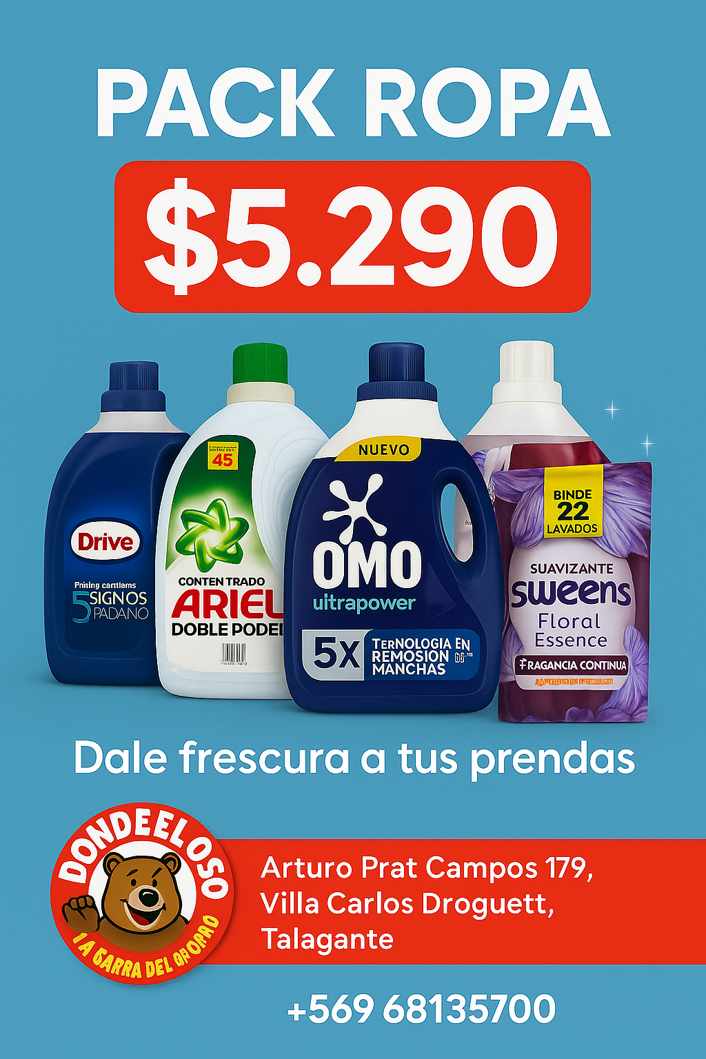 Pack un detergente bidon 3 lts mas un suavizante sweens